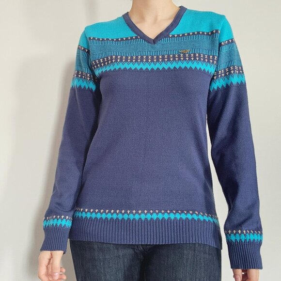 Vintage 80s Icelandic blue wool isle print knit sweater ✦ Holidays sweater ✦ - Picture 3 of 15